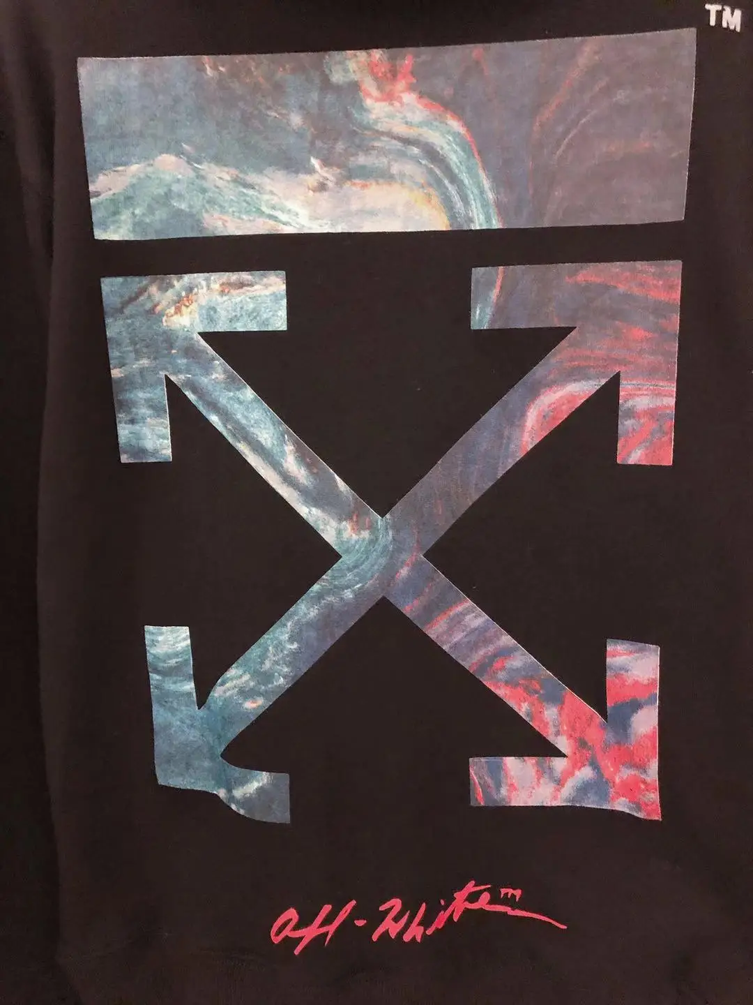 Высокое качество 19SS OFF-WHITE OW цифровое управление инъекция ограниченная крест стрелы Печать Мужская Пара Толстовка с капюшоном