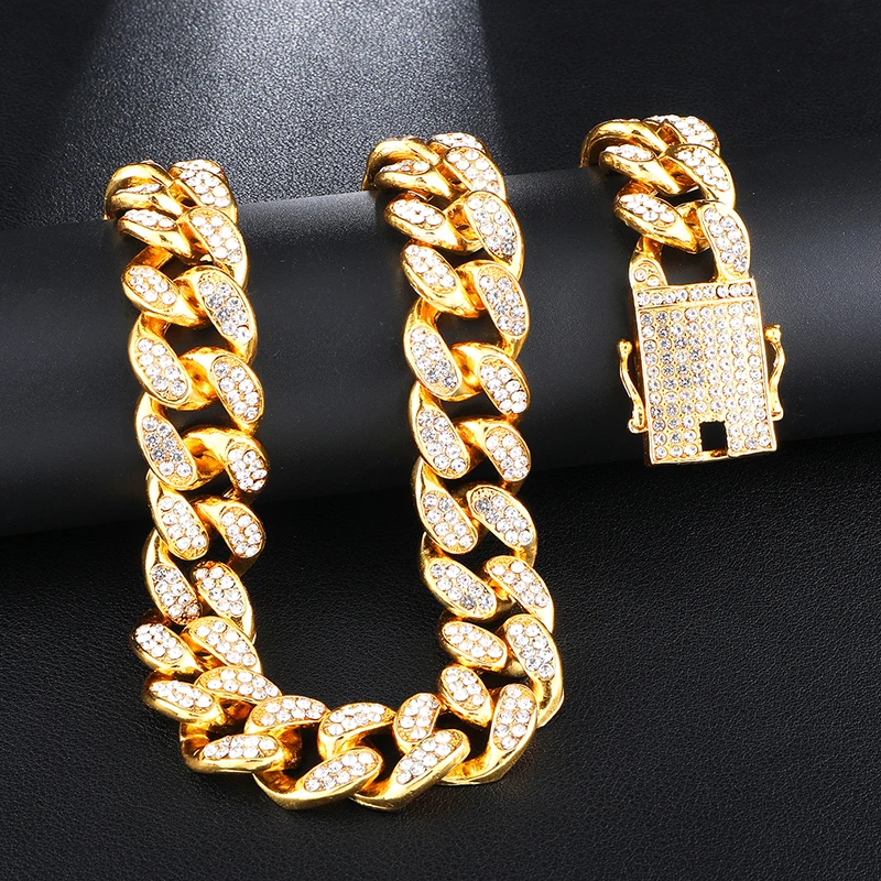1 компл. 20 мм полный Iced Out проложили Стразы кантри кубинская цепь CZ Bling Рэппер ожерелья для мужчин хип хоп ювелирные изделия