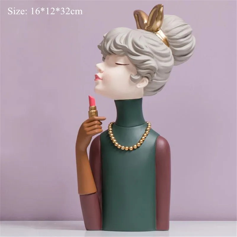 [HHT] Nordic Style Resin Crafts Statue Ornaments Modern Girl Bow Girls Home Decoration Living Room Furnishings Housewarming Gift