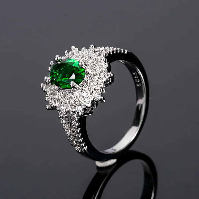 Bague Ringen Настоящее серебро 925 Кольцо для женщин с 6*8 мм овальной формы изумруд драгоценный камень циркон ювелирные изделия леди Рождественский подарок