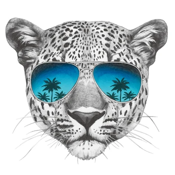 

Parches Cool Leapard With Sunglasses Combination Iron On Patches For T-Shirts Appliqued Diy Parches Heat Transfer Vinyl Sticke