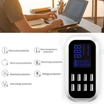 

40W 8-Port Portable USB Hub Fast Charger Power Adapter with Smart IC Auto Detect Tech(EU Plug)