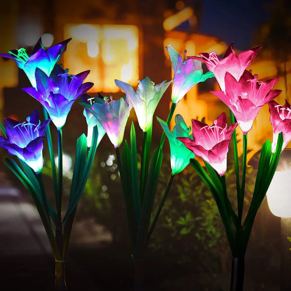 2 Pack Outdoor LED Solar Light RGB Color Lily Garden Flower Waterproof Decorative Courtyard Lawn Path Night | Лампы и освещение
