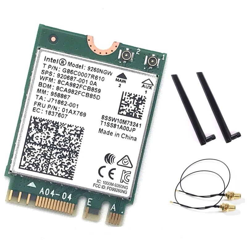 

Dual Band Intel 9260 9260NGW 802.11Ac 1730Mbps WiFi + Bluetooth 5.0+ 6Dbi M.2 IPEX MHF4 U.Fl RP-SMA Wifi Antenna Set