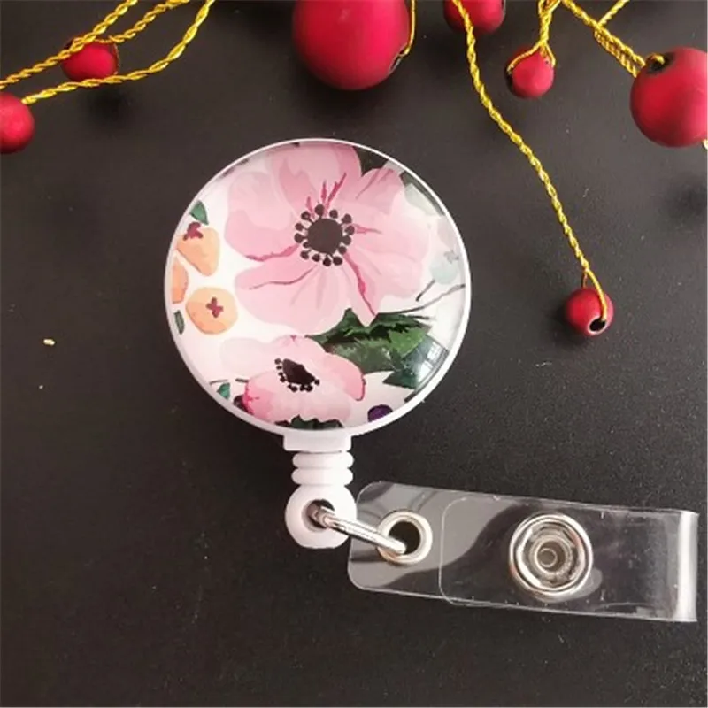2020 New Design 1 Piece High Quality Retractable Nurse Badge Reel Clip  Fashion Flowers Students IC ID Card Badge Holder