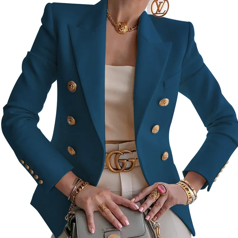 

Blazer Women Fall 2020 Women Clothing Plus Size Full Double Breasted Notched Office Lady Woman Jacket Lady Coats Ladies Tops