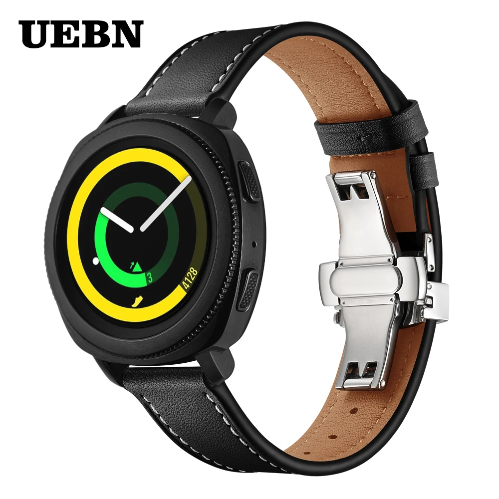UEBN кожаный ремешок с серебряной застежкой-бабочкой, 20 мм, для samsung Galaxy Watch, 42 мм, активный 2 браслет, ремешок для часов gear S2, спортивный ремешок для часов