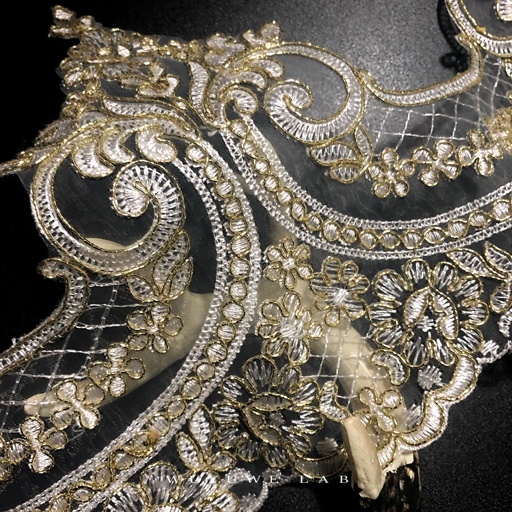 1Yard Gold Cording Fabric Flower Venise Venice Mesh Lace Trim Applique Sewing Craft For Bride Wedding Dresses 22cm