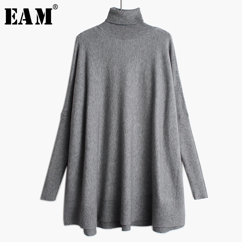 [EAM] оверсайз вязаный свитер свободный крой Водолазка с длинным рукавом женские