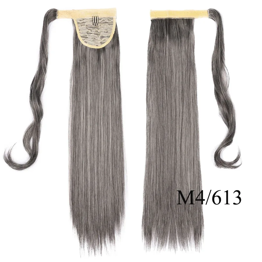 22 дюйма длинные 100 г конский хвост синтетические волосы с зажимом внутри шелковистые прямые длинные волосы высокая температура волокна обертывание - Цвет: M4 613