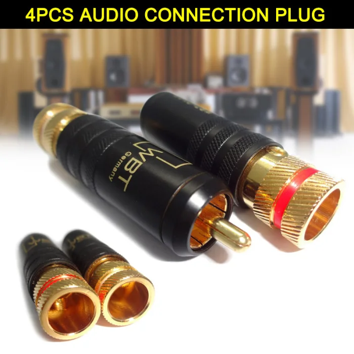 4 Pcs WBT-0144 RCA Locking Plugs Gold Plated Durable Audio Video Connectors OUJ99
