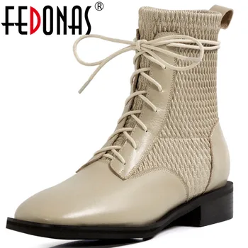 

FEDONAS 2020 Autumn Winter Safety Boots For Girls Concise Thick Heels Shoes Woman Vintage Genuine Leather Party Ankle Boots