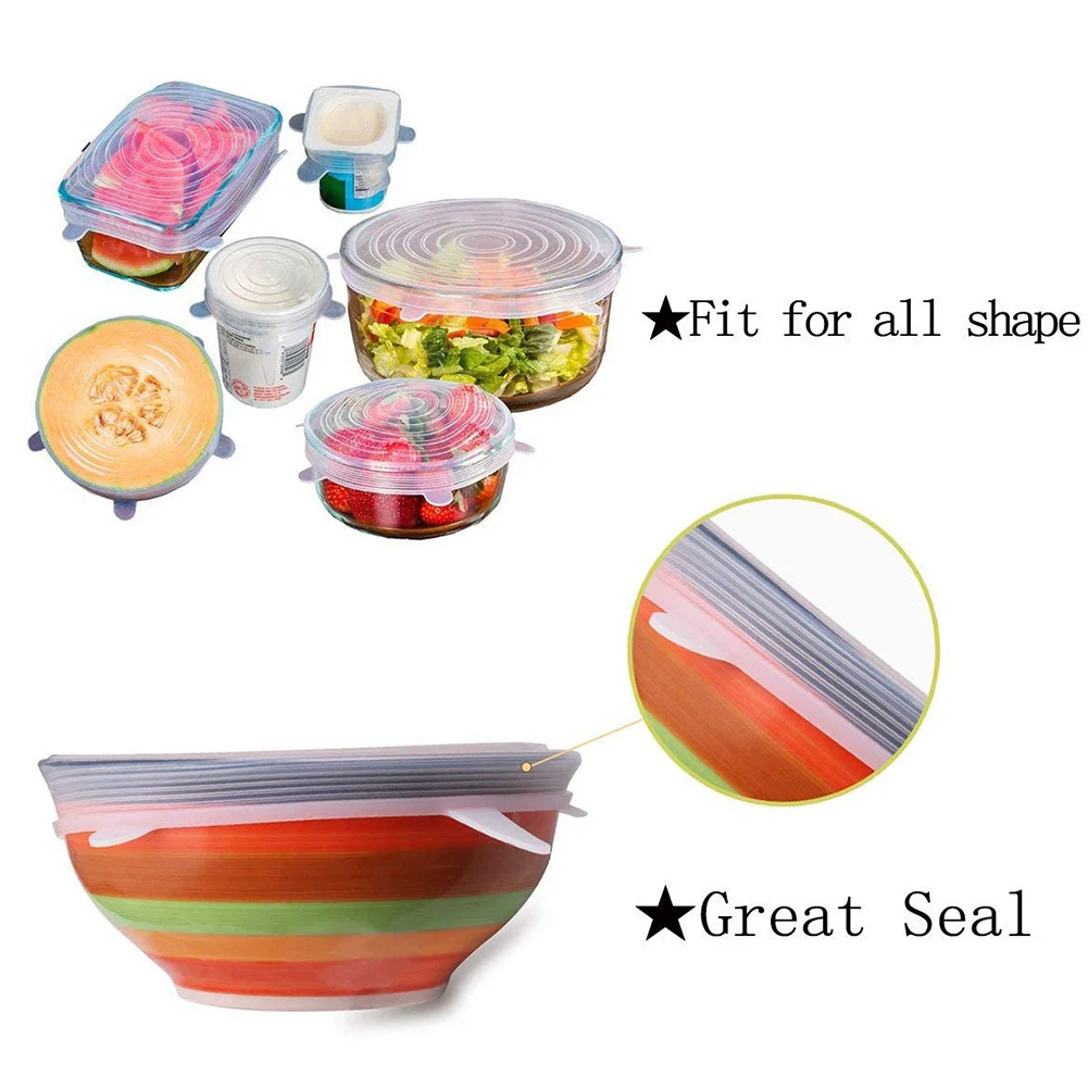 6PCS Silicone Stretchy Fridge Food Fresh-Keeping Bowl Cover Protector Seale #mil 