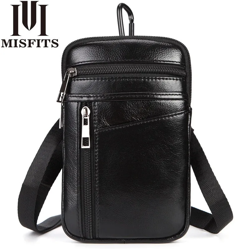 

Men's Fashion Waist Packs Genuine Leather Hook Belt Buckle Shoulder Messenger Fanny Pack Small Hip Bag Man Crossbody Phone Pouch
