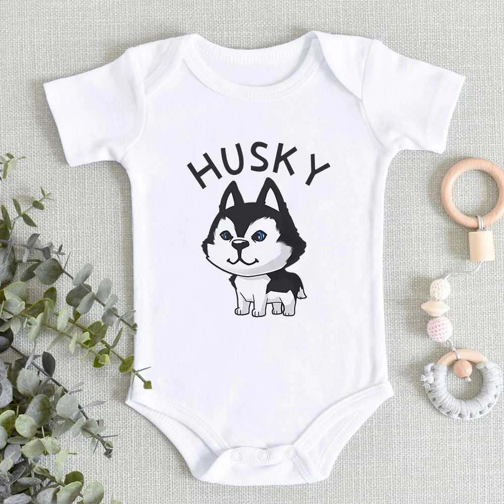 

Kawaii Funny HUSKY Cartoons Print Infant Bodysuit New Style Toddler Jumpsuits Ropa Bebe Fashion Newborn Romper Trendy Clothes