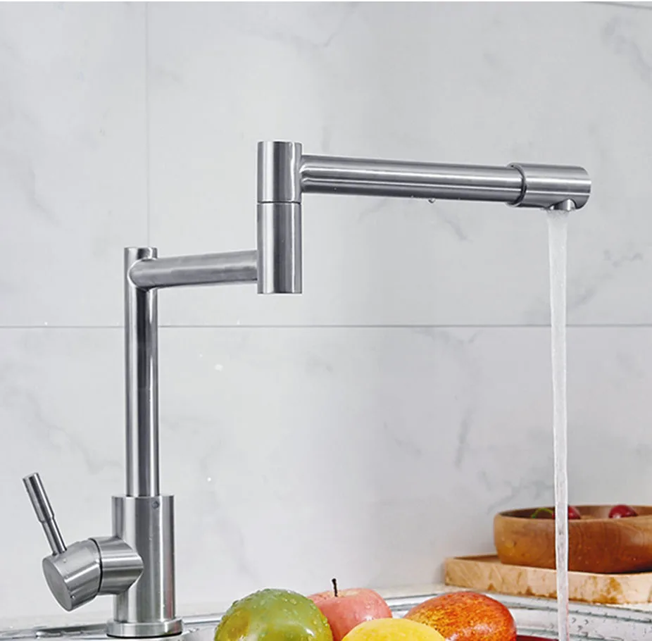 

Kitchen Basin Faucet 304 Stainless Steel Hot and Cold Mixer Bathroom Tap Washing Basin Tap Rotate Single Handle Single Hole