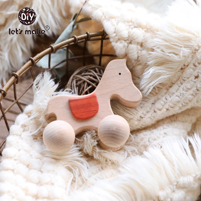 Let'S Make Wooden Baby Toys Dog Car Gym Wood Animal Rattles Horse Car Wooden Teether Kids Toys 4