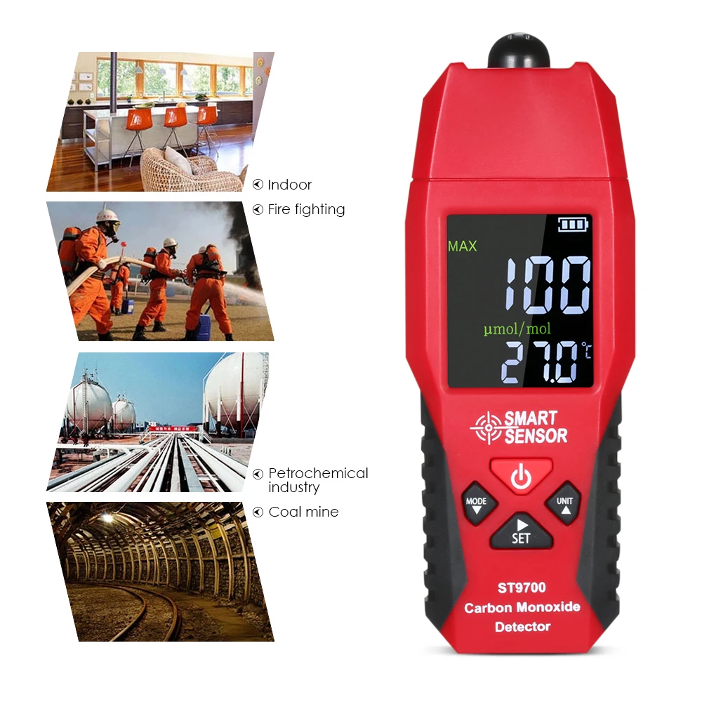 

2 in 1 CO Gas Detector Temperature Meter Carbon Monoxide Analyzer Air Quality Monitor Gas Leak Analyzers LCD Color Display
