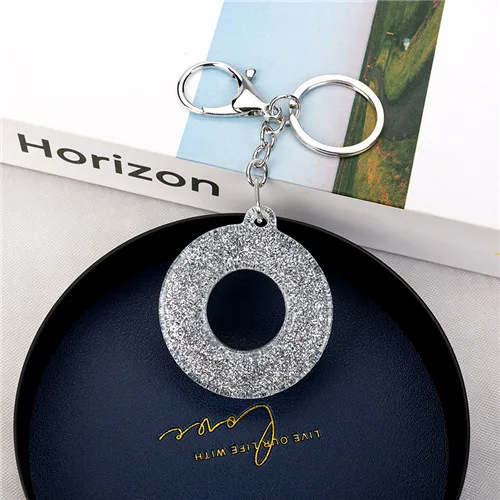 1PC Women Keychains  Handbag  Car Pendants 26 English Letter Keyring  Charms   Glitter Resin Word O