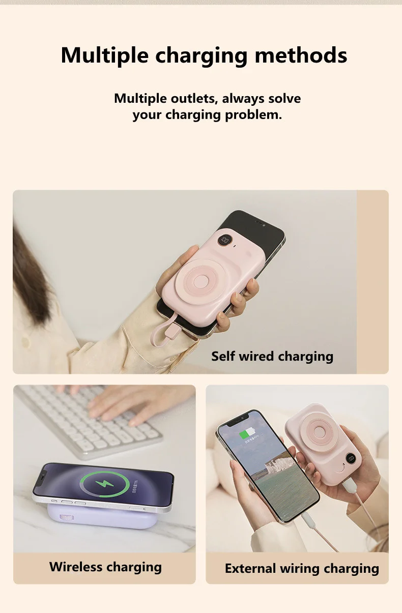 Magnetic Power Bank Comes With Dual-Line Mini Powerbank External Battery Pack Mobile Phone Portable Charger Auxiliary Battery best portable phone charger