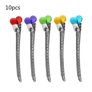 

10Pcs Metal Duck Bill Hair Clips Hairdressing Alligator Clamp with Non-Slip Cap