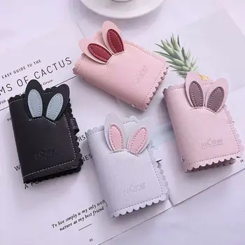 

New PU Leather 26 Bits Cartoon Kawaii Rabbit Ears Bank Credit Card Holder Bus ID Card Case Women Men Fashion Card Bag Stationery