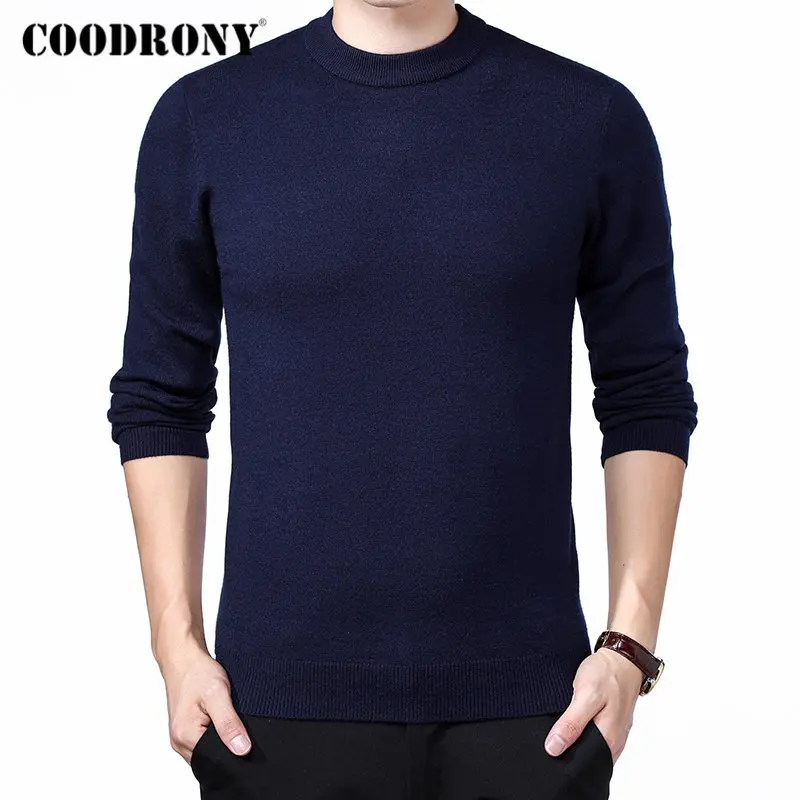 Бренд COODRONY, мужской свитер, Осень-зима, толстый, теплый, Pull Homme, Классический Повседневный пуловер с круглым вырезом, мужской кашемировый шерстяной трикотаж 91109 - Цвет: Тёмно-синий