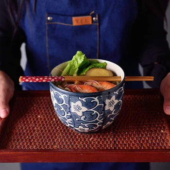 

Panbado 2-Piece Japanese Style Special Design 470ml Porcelain Bowl Set Noodle/Ramen/Rice Bowl Set with 2*Bowls,Bamboo Chopsticks