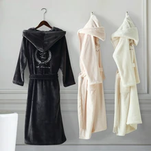 Скандинавский мужской зимний Халат с капюшоном, мягкий удобный фланелевый Халат, мужской домашний теплый зимний халат с вышивкой для женщин