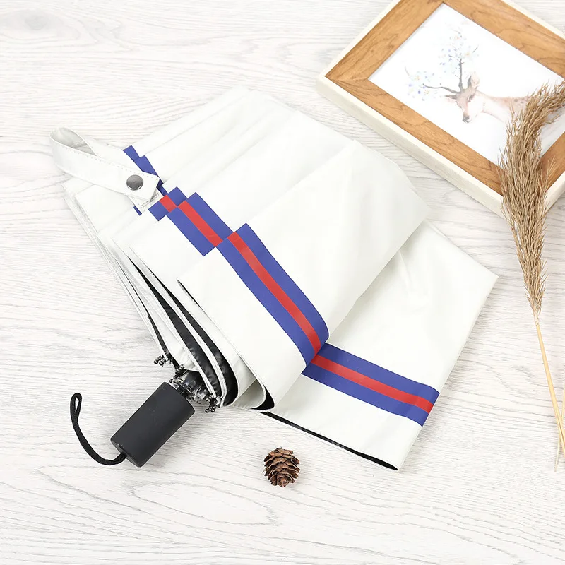 Hipster Stripes Umbrella Three Fold Vinyl Umbrella Sun-resistant UV-Protection Parasol South Korea Women's Personalized& Creati
