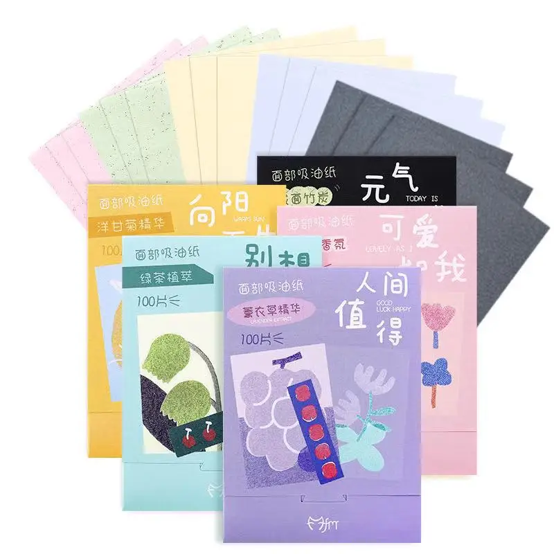 100Pcs/Box Protable Facial Absorbent Paper Oil Control Wipes Green Tea Bamboo Charcoal Sheet Oily Face Blotting Matting Tissue