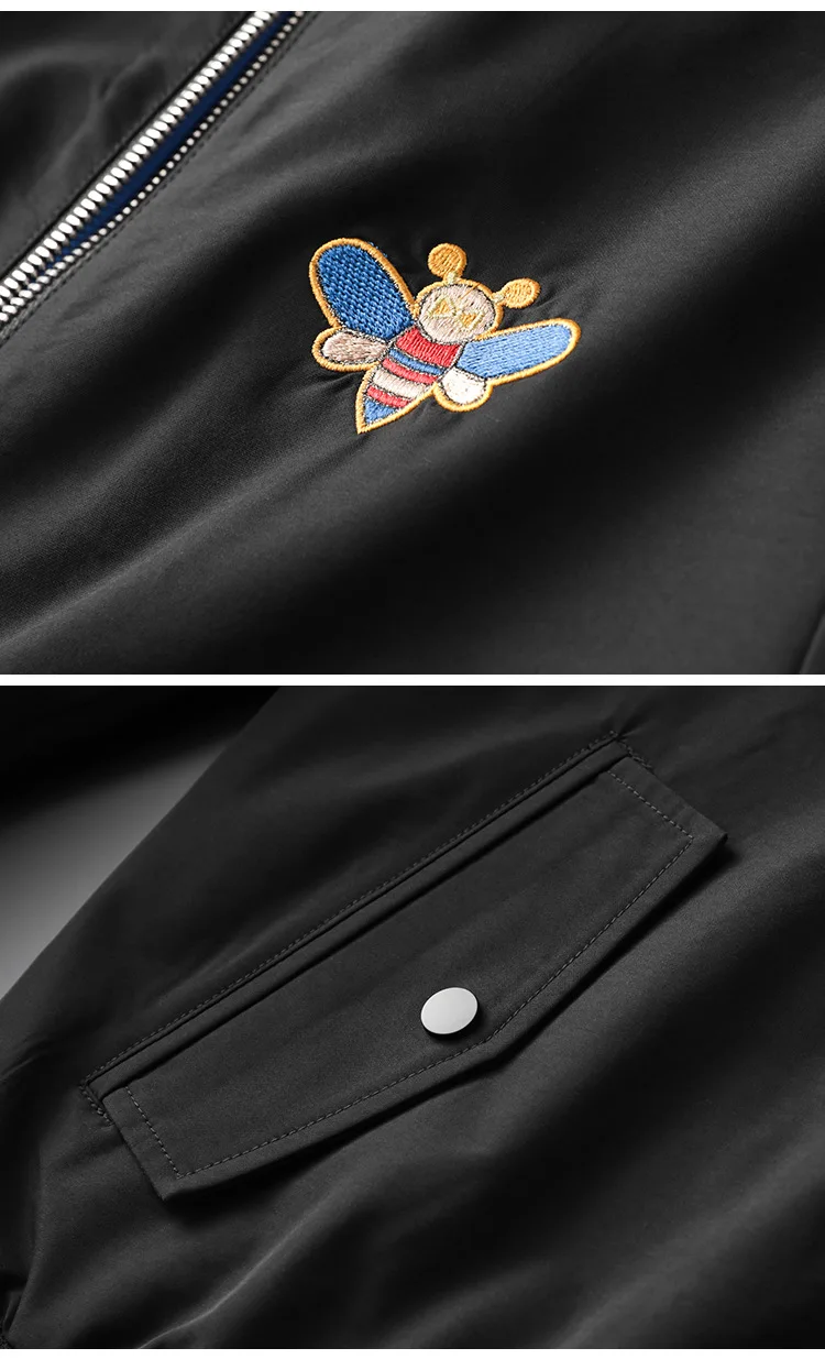 Модная брендовая мужская куртка с вышитой Пчелой, высокое качество, бейсбольная куртка на молнии со стоячим воротником, мужские бейсбольные куртки Chamarras Para Hombre