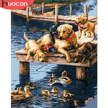 

HUACAN Painting By Numbers Dog DIY Hand Painted Animals Wall Art For Adults Picture By Numbers Gift Home Decor
