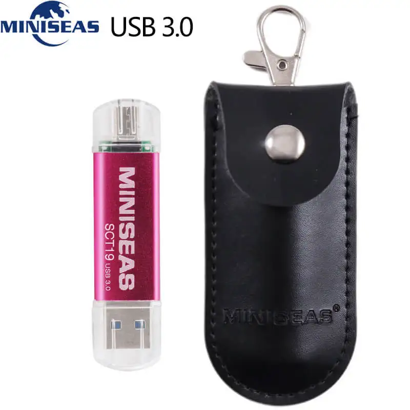 Usb 3,0 Miniseas OTG USB флеш-накопитель для смартфонов/планшетов/ПК 8 ГБ 16 ГБ 32 ГБ 64 Гб 128 ГБ флеш-накопитель высокоскоростной флеш-накопитель - Цвет: Pink with bag