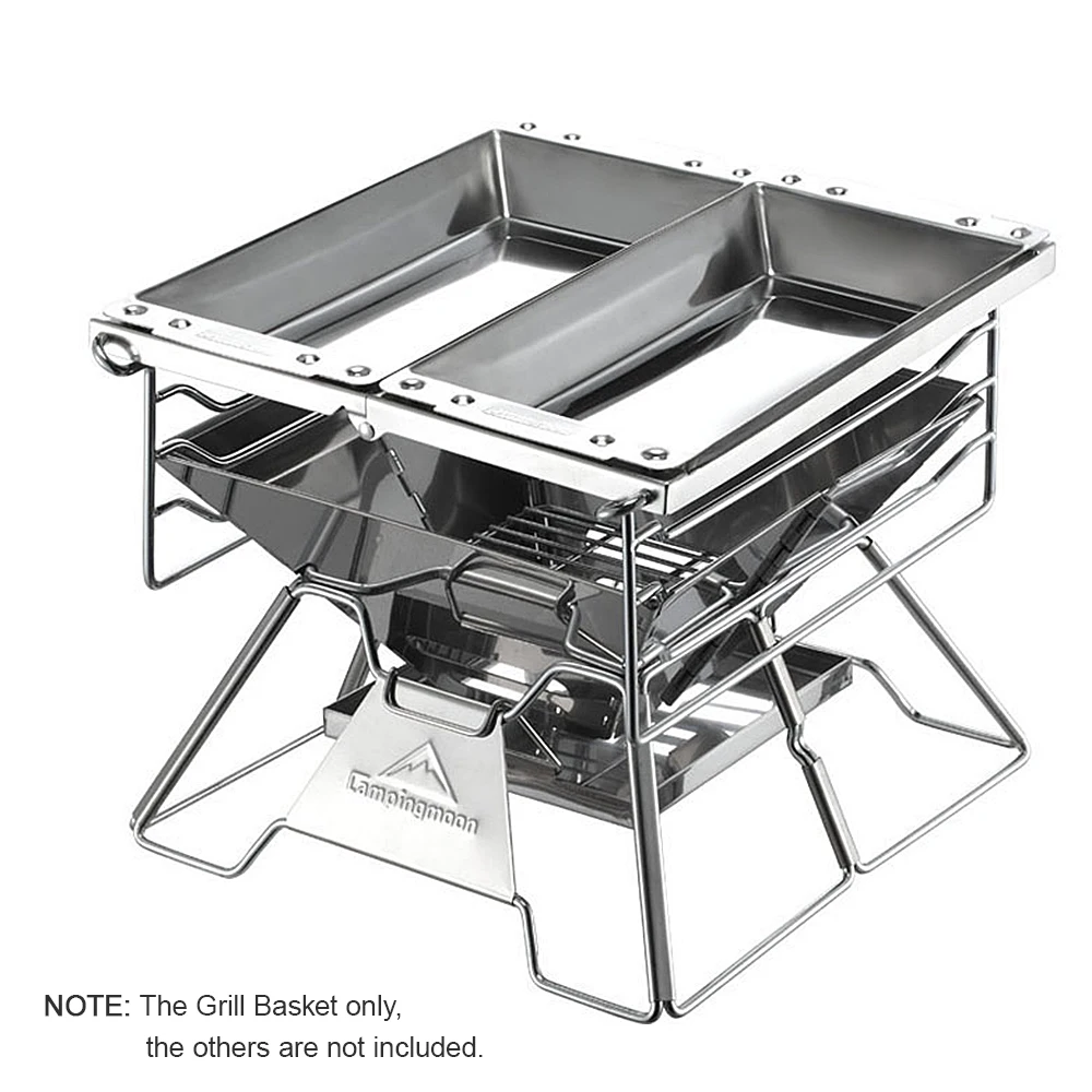 W5 Stainless Steel Fry Pan Grilling Barbecue Basket BBQ Camping Cookware Frying Pan Outdoor Multi-purpose Cooker Tableware