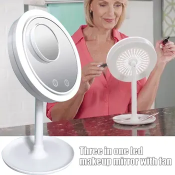 

Hot Professional 7.9 Inch Lighted Makeup Mirror 5X Magnifying Vanity Mirror with LED Lights and Fan Head Adjustable t6
