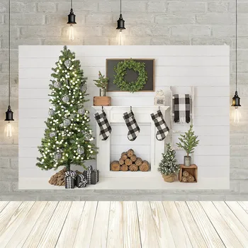 

Avezano Christmas Tree Gift Fireplace Flower Sock Wood Decor Baby Portrait Newborn Backdrop Photo Background Custom Studio