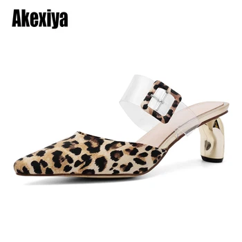 

new Leopard print sexy comfortable wild thick with single shoes pointed Buckle high heels shallow mouth fashion wild s554