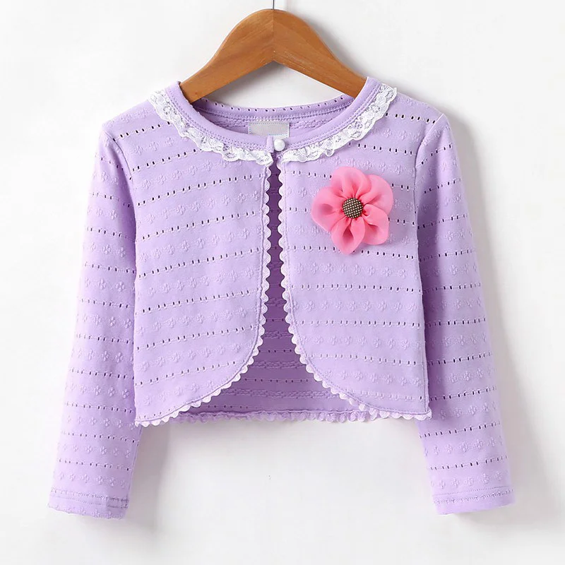 Children's Clothes Autumn Coat for Baby Girl Solid Color Casual Concise Sweet Cute Flower Decor Jackets 0-5T Baby Girl Clothes - Color: Purple