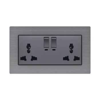 

KAMANNI Switch With USB Socket Outlet Plug Charger Wall-Mounted Double Universal socket Stainless Steel Panel Electronic Socket