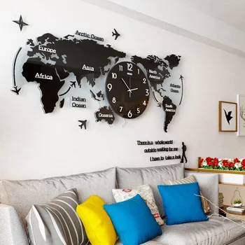 

MEISD Creative 3D World Map Large Wall Clock Plane Modern Design Acrylic Ultra Quiet Large Decorative Wall Clocks Free Shipping