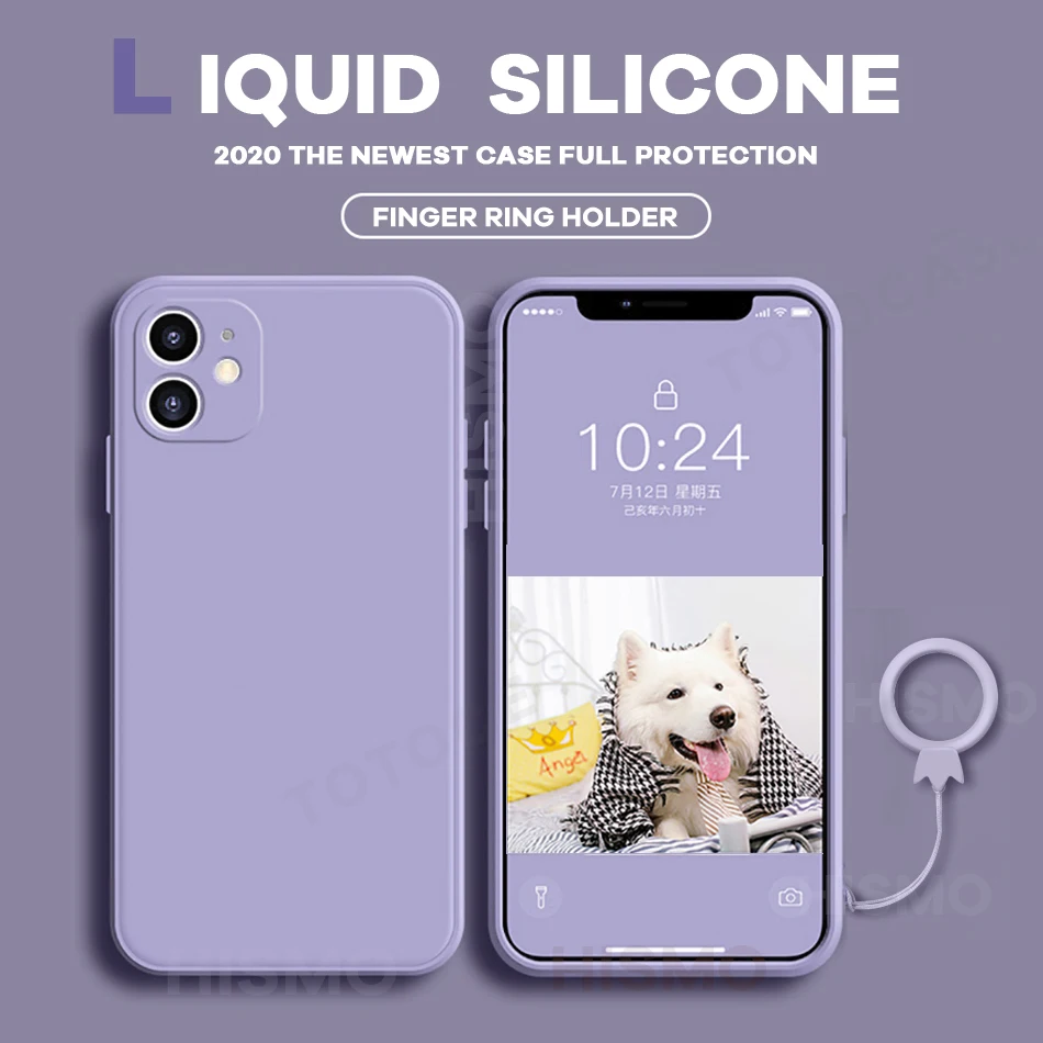 Мягкий чехол из жидкого силикона для IPhone 11 12 Pro Max с кольцом-держателем XS XR X 6 8 7 Plus SE