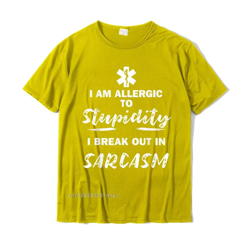 UniqueFunny Short Sleeve Tops & Tees Thanksgiving Day Hot Sale Crew Neck 100% Cotton Tees Mens Tshirts Simple Style  Paramedic EMT Allergic to Stupidity Sarcasm Funny EMS T-Shirt__3195 yellow