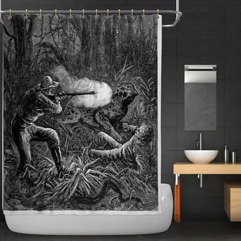 

Man okjeff Attacking Leopard Shower Curtain,105317 Bathroom Decor Set with Hooks,36''W x 72''H
