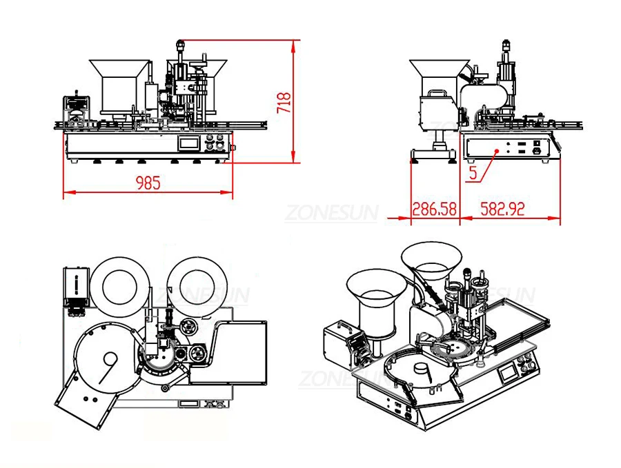 ZONESUN Automatic Penicillin Bottle Peristaltic Pump Liquid Filling And Capping Machine With Cap Feeder