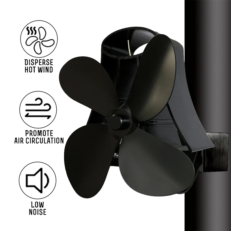

4 Blade Wall Hanging Heat Powered Stove Fan Log Wood Burner Eco Kindly Quiet Home Fireplace Fan Heat Distribution Fuel Saving