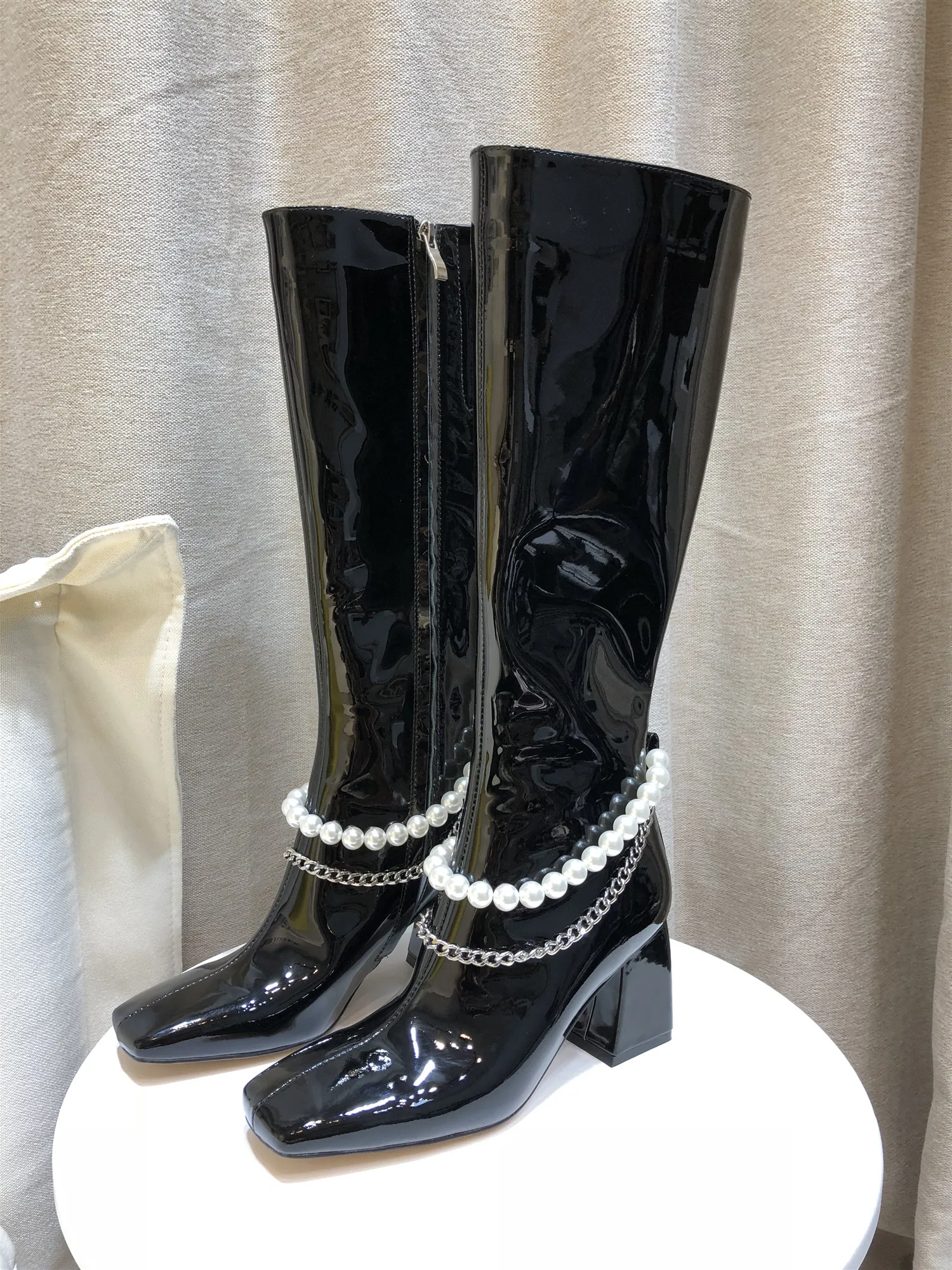 Botines Mujer/Сапоги до колена на высоком каблуке; Botas Mujer; сапоги с отделкой бисером; женская кожаная Роскошная обувь; Bota Feminina; женская обувь; zapatos De Mujer