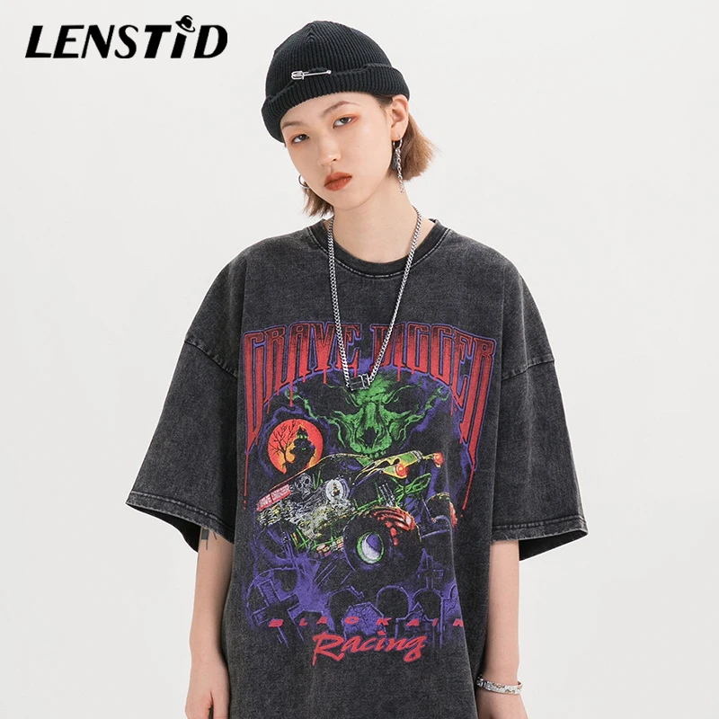 LENSTID мужские хип хоп дьявольские гонки Большие футболки Harajuku уличная футболка