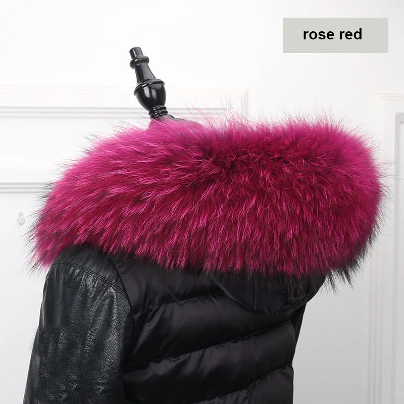 rose red Меховой воротник для пальто парка из натурального меха енота капюшон отделка шарф черный цвет меховая отделка лиса меховой воротник шарф на заказ MS. MinShu - Цвет: rose red