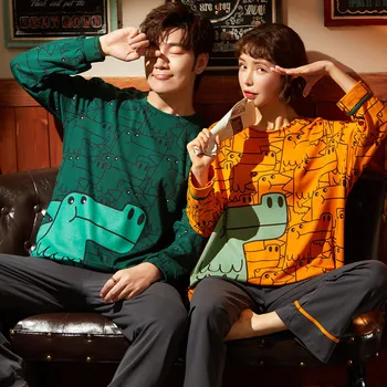 

High-end cotton silk pajamas long sleeve pajamas set Top + Pants men and women pajamas thin floral cotton pajamas